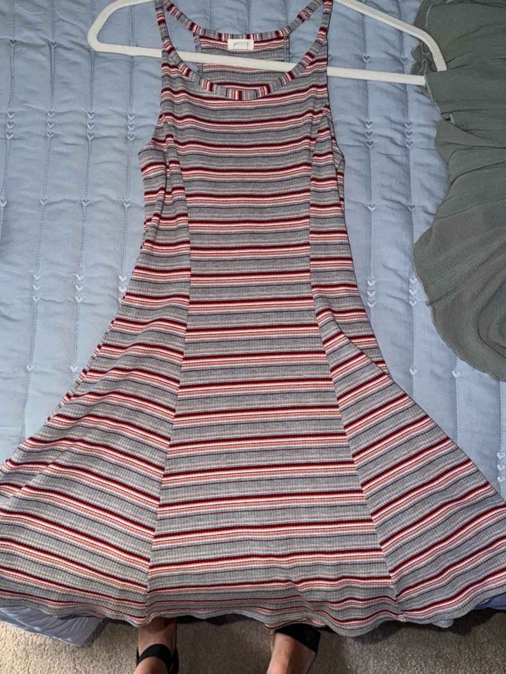 Garage Striped Ribbed Fit-and-Flare Dress in Red, Gray and Blue